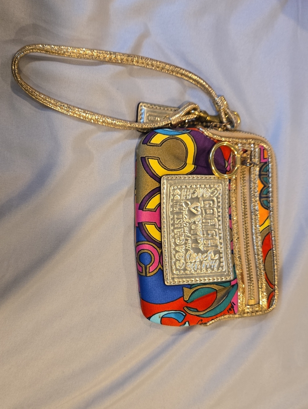 Coach Poppy Gold-Trim Multicolor Wristlet Bag